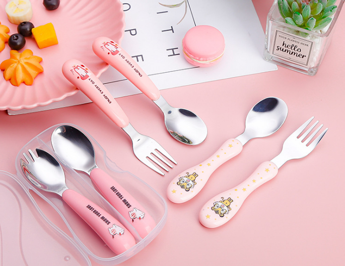 pink silicone baby bib spoon sets